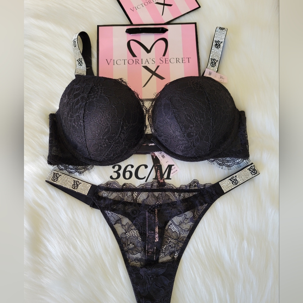 ✨️SOLD✨️💝Victoria's Secret Shine Strap Bra and Panty Set 36C/M💝 - Picture 1 of 9